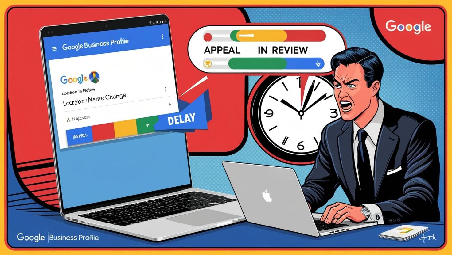 Illustration of a Google Business Profile with a major change being applied