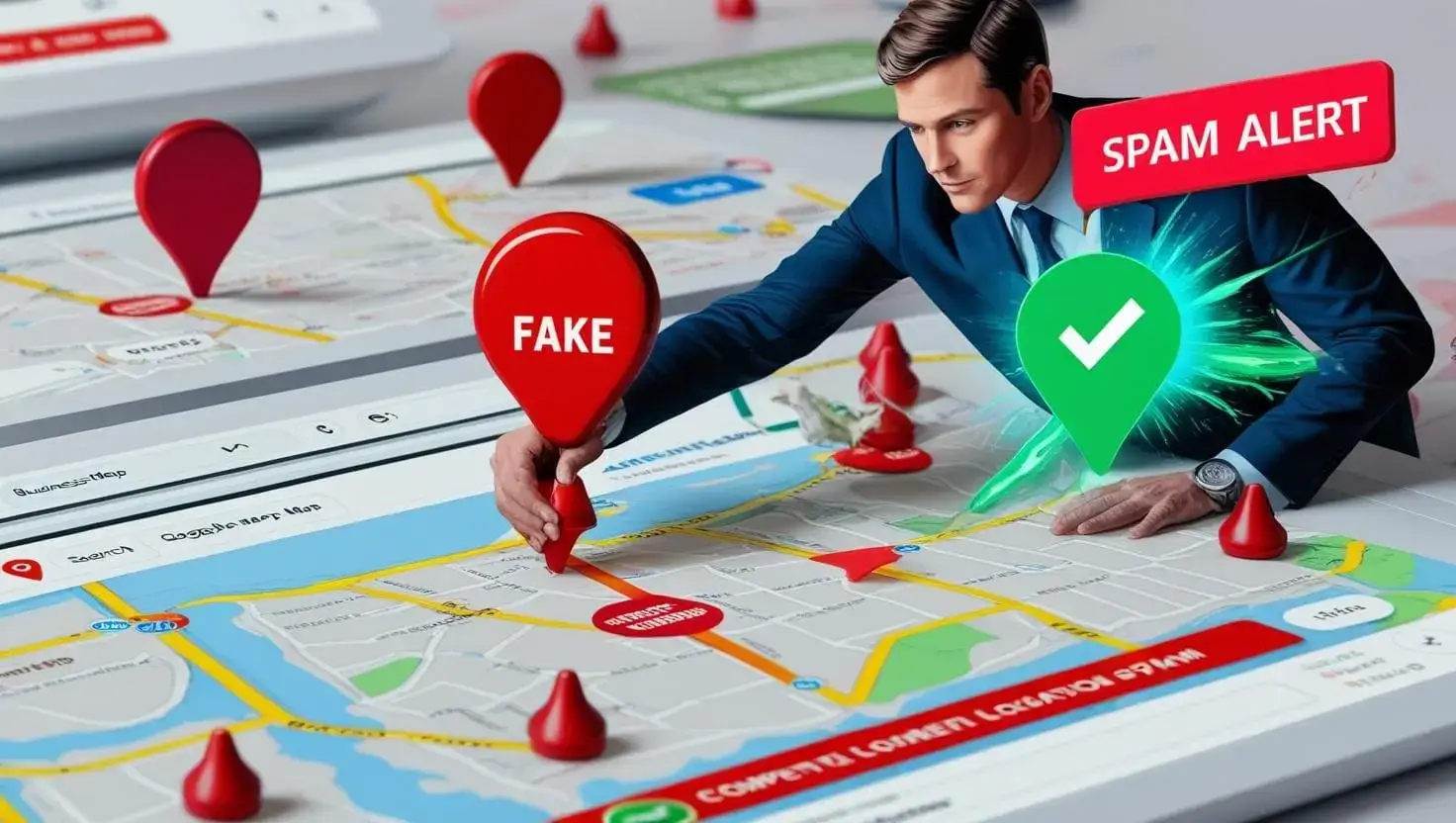 Example of Google Business Profile spam listings affecting local search results.